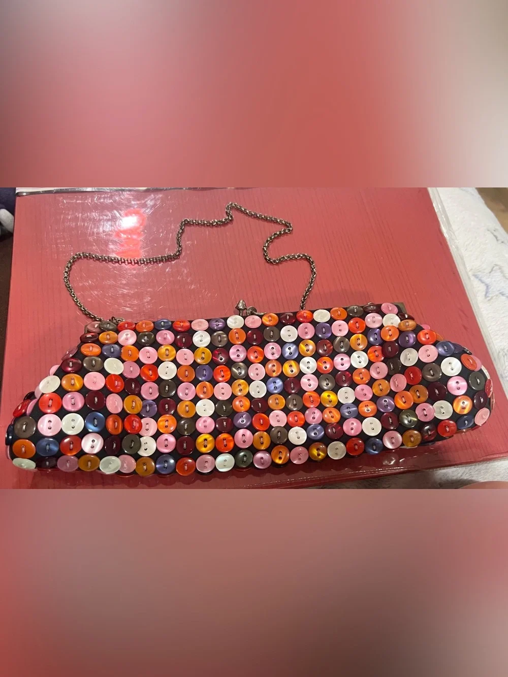 VTG Multicolor Button-Embellished Chain Shoulder Bag
